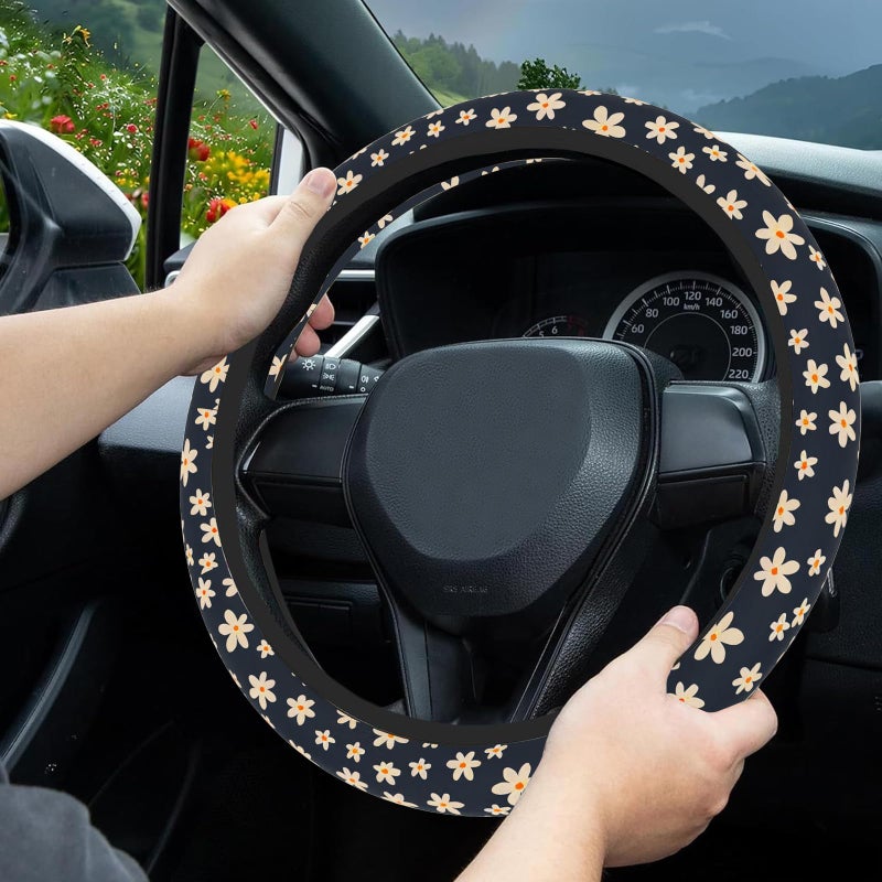 Pcnjozx Floral Steering Wheel Cover  Daisy Steering Wheel Cover for Women Men  Cute Steering Wheel Protector  Car Accessories  Universal 14"" 02/2-15"" Fit Auto  Suvs - Image 2